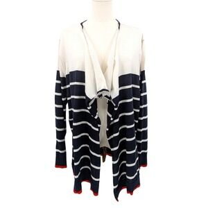 Tantrums Nautical Anchor Stripe Open Cardigan Navy‎ Cream Coastal Grandma XXL
